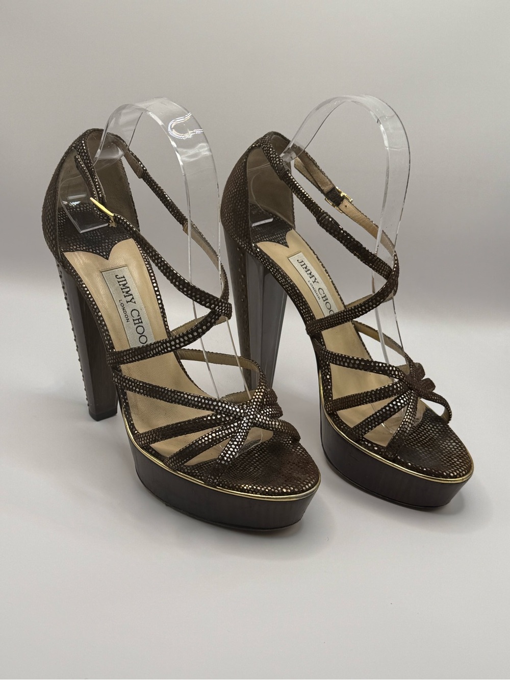 Jimmy Choo Metallic Brown Strappy Platform Sandals